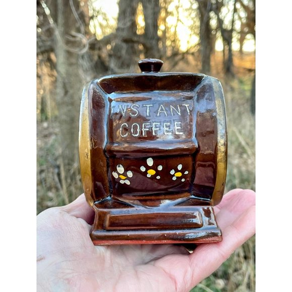 Vintage Redware Pottery Instant coffee Jar Grinder Shaped Retro - Picture 2 of 8